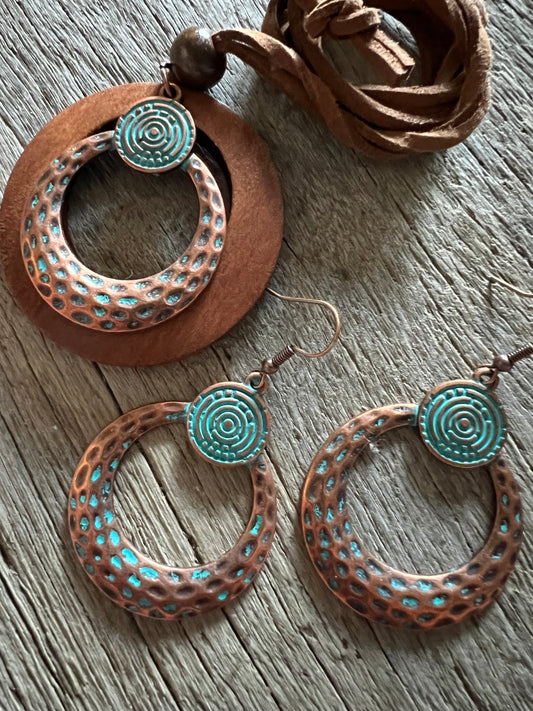 Patina Round Pendant Earring Set