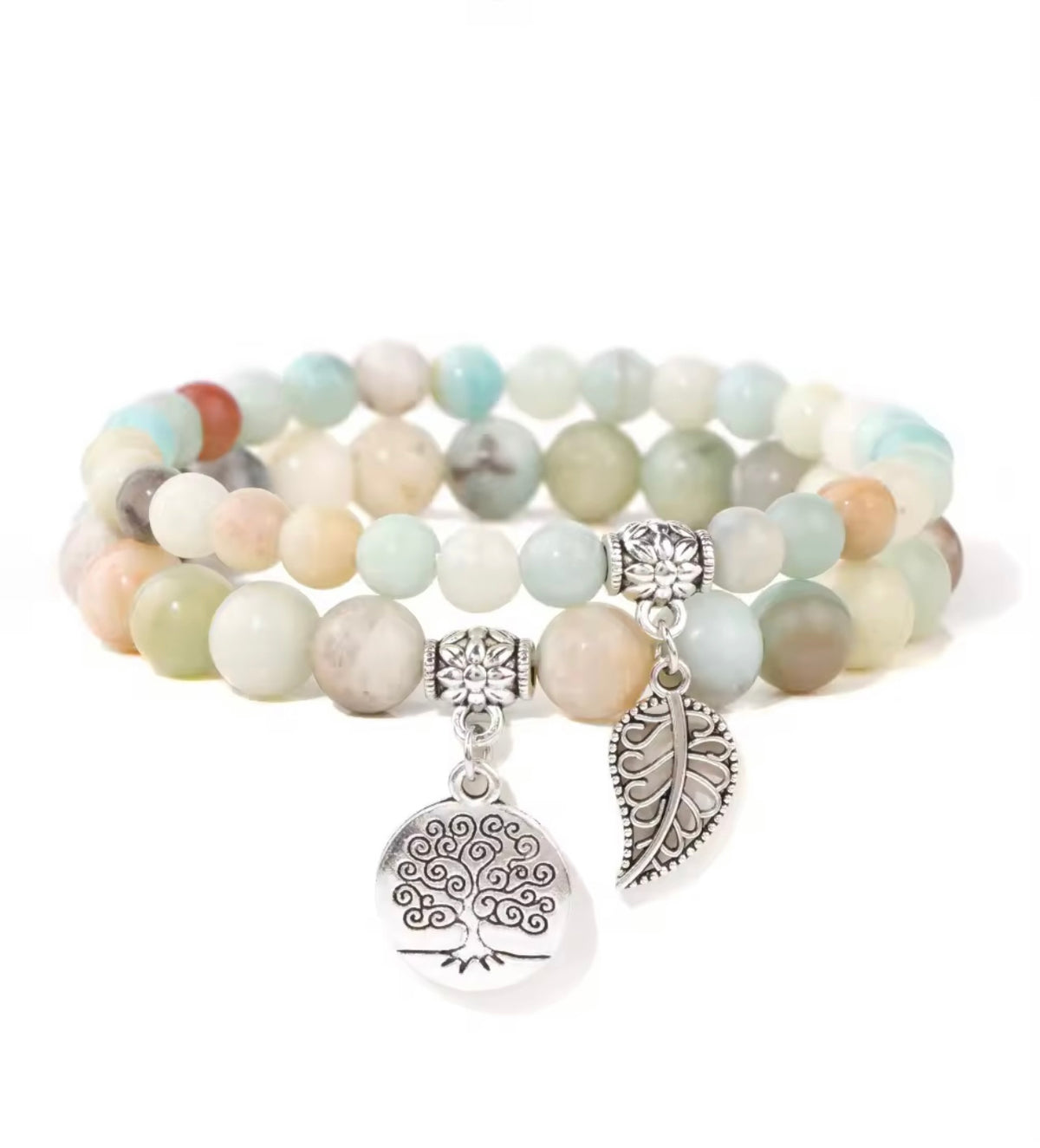 Amazonite Double Natural Stone Bracelets Silver