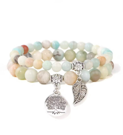 Amazonite Double Natural Stone Bracelets Silver