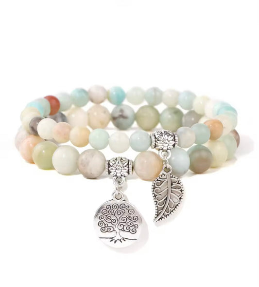 Amazonite Double Natural Stone Bracelets Silver