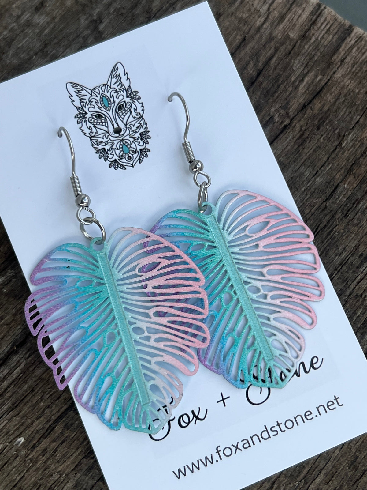 Ombre Monstera Leaf Filigree Earrings