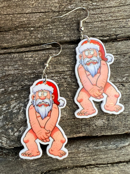Merry Naughty Nude Santa Earrings