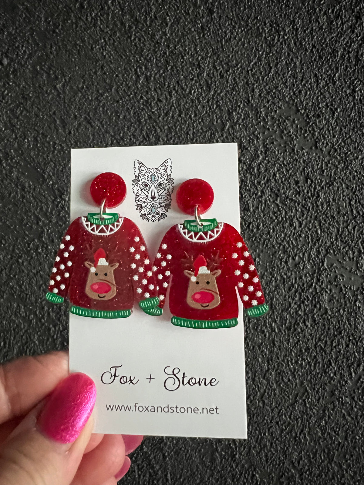 Merry Christmas Reindeer Sweater Earrings