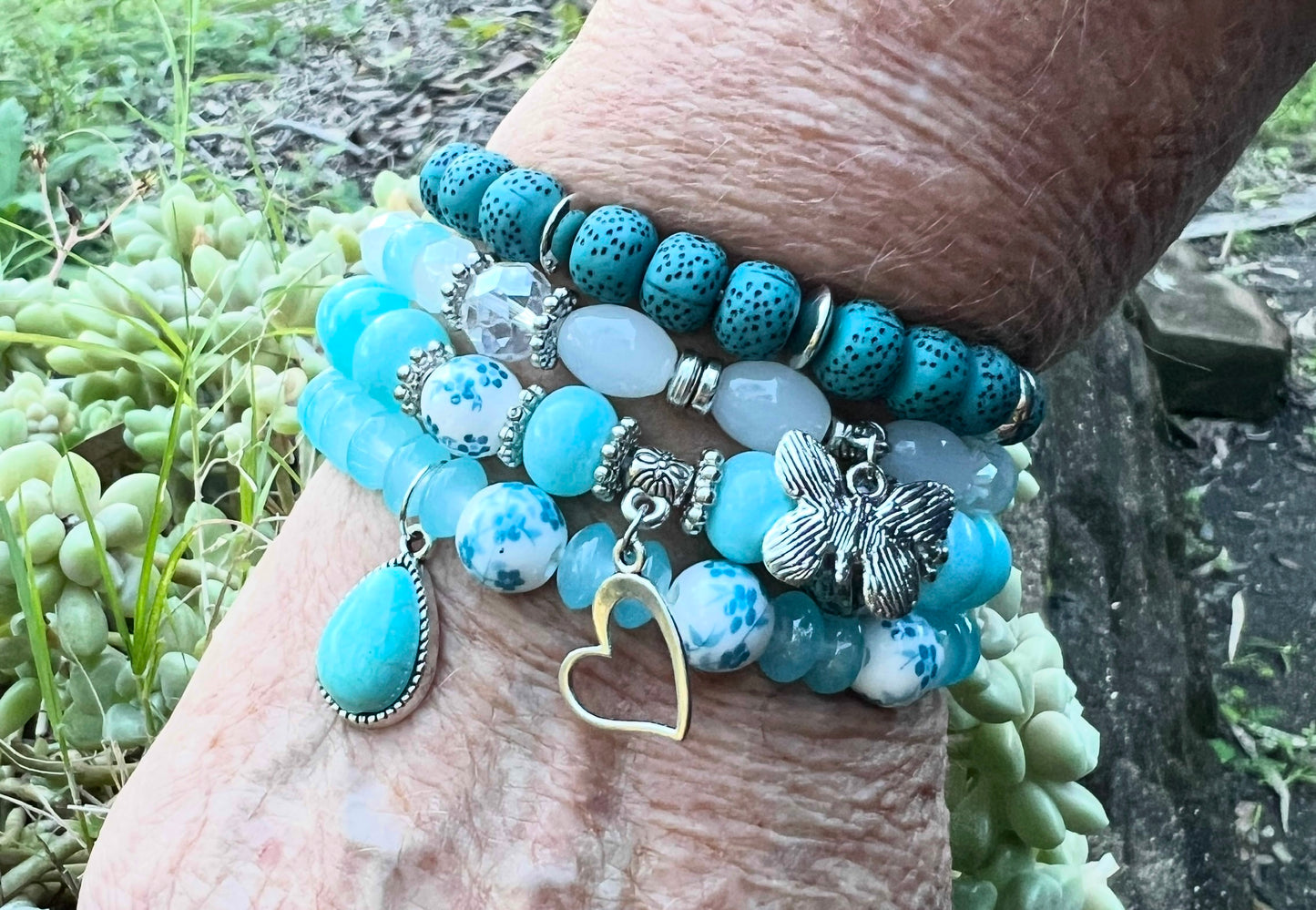 Aquamarine Beaded Bracelet Stack