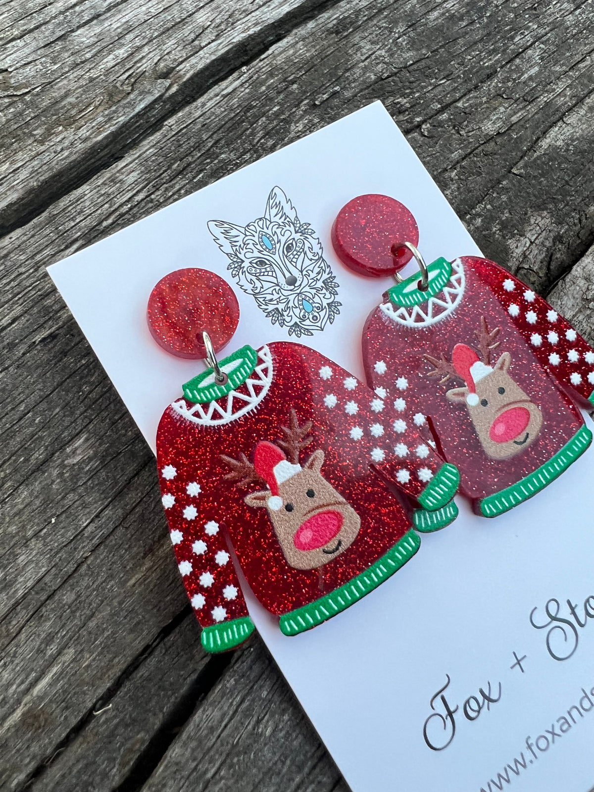 Merry Christmas Reindeer Sweater Earrings