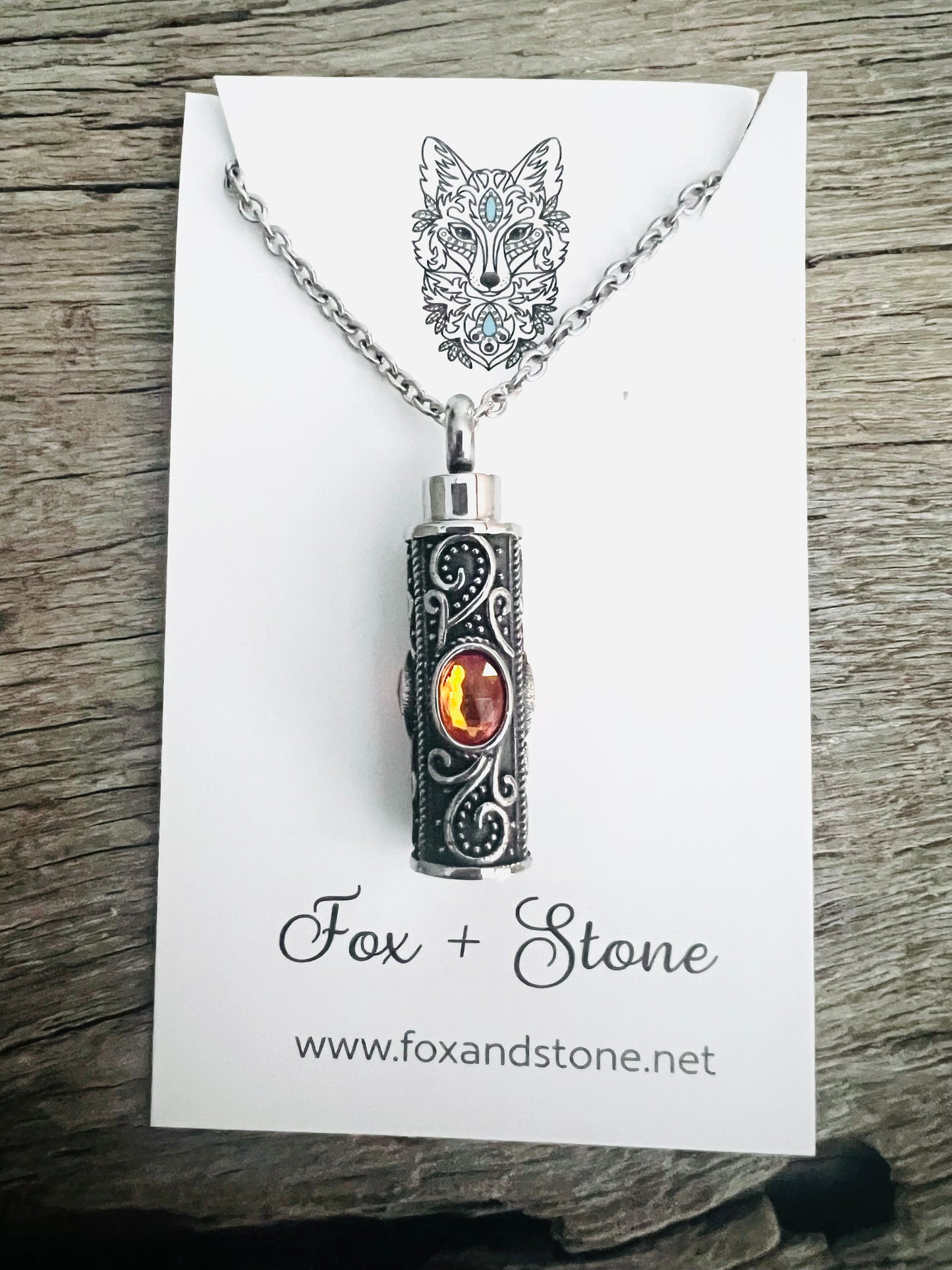 Ashes Keepsake Pendant Stainless Steel Orange Stones