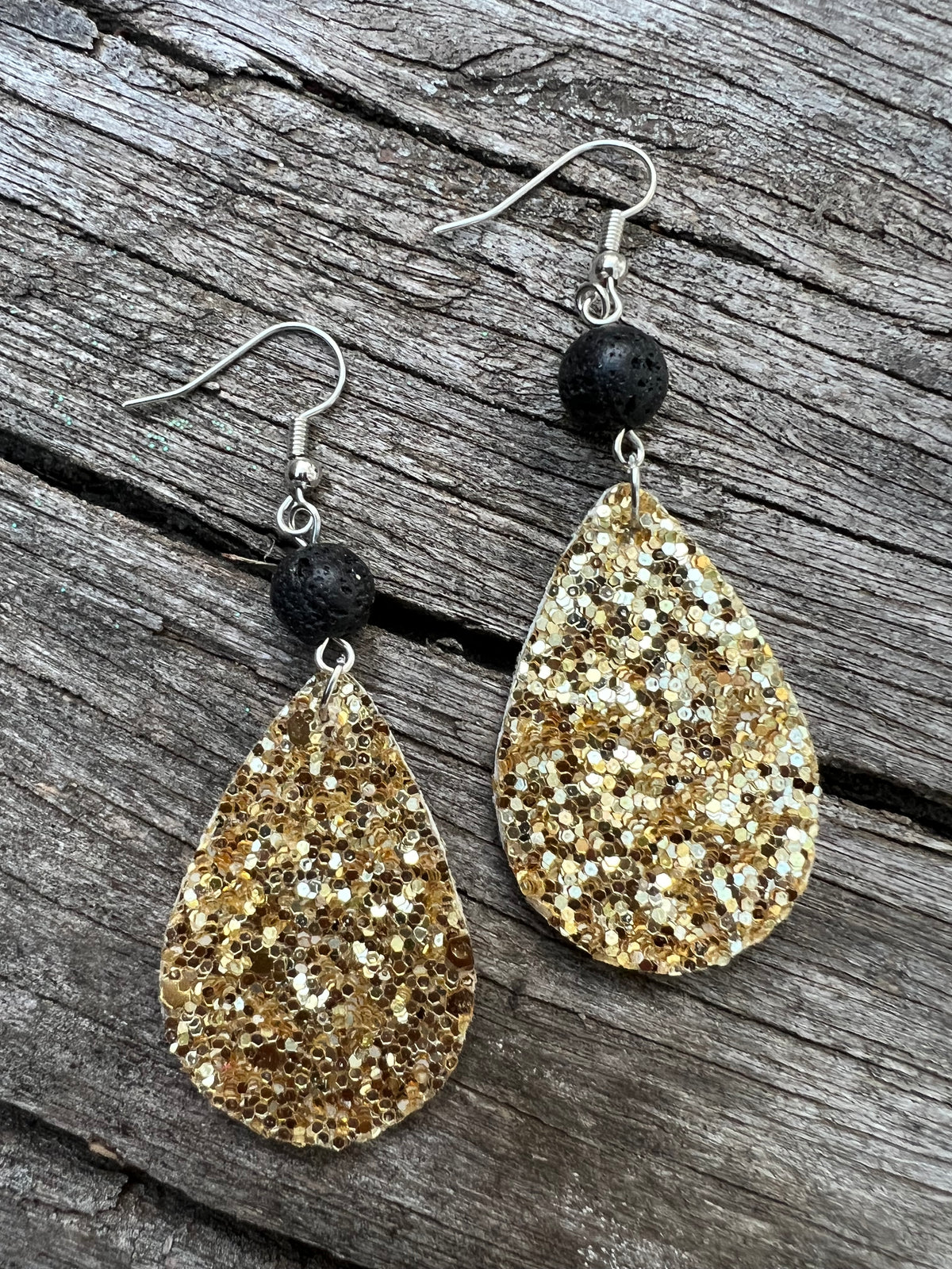Gold Sparkle Lave Rock Earrings