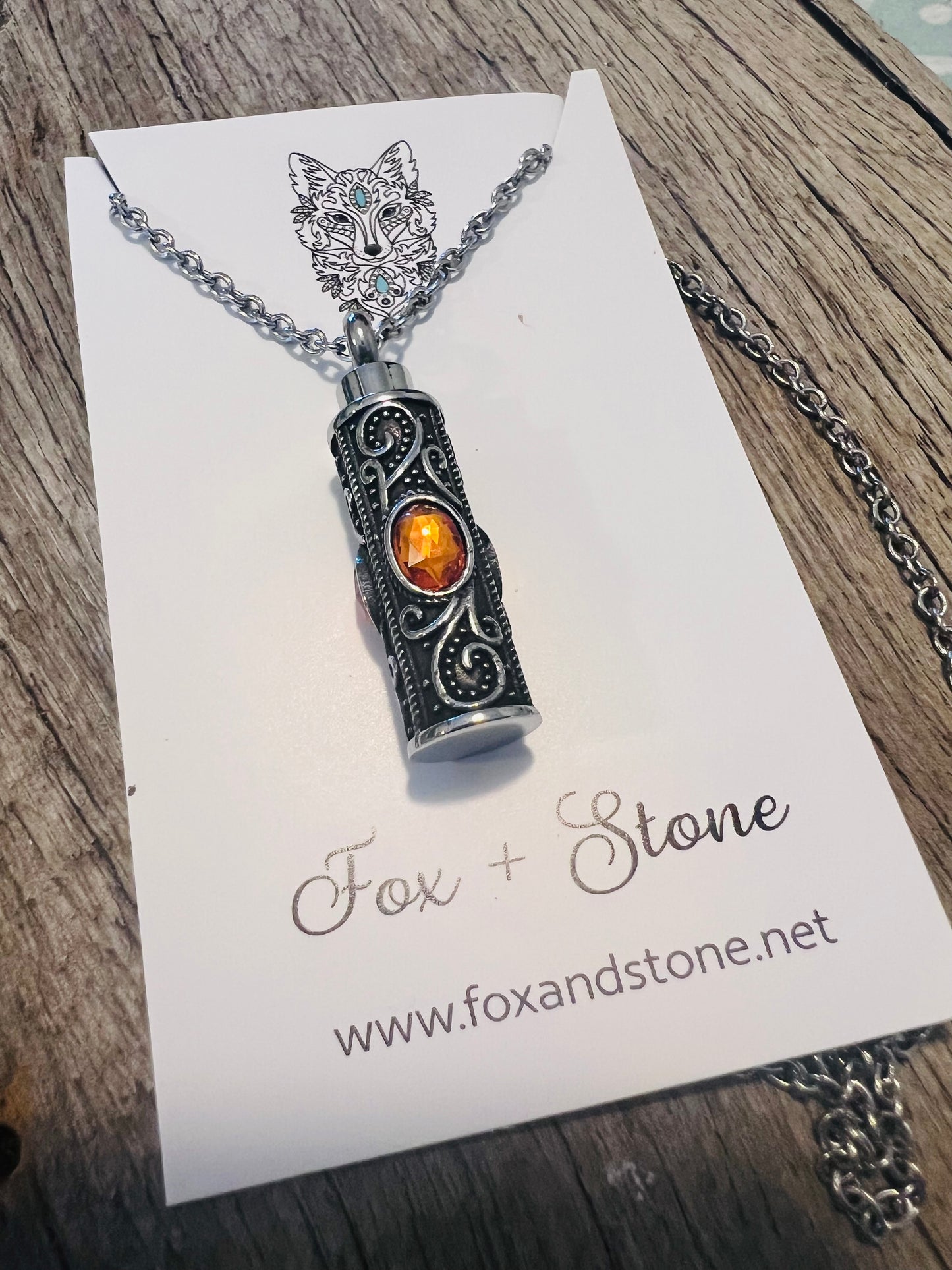 Ashes Keepsake Pendant Stainless Steel Orange Stones