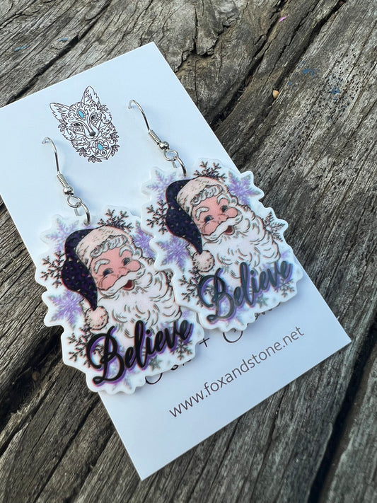 Santa Believe Purple Earrings