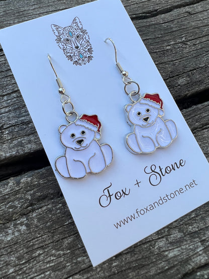 Merry Christmas Polar Bear Earrings