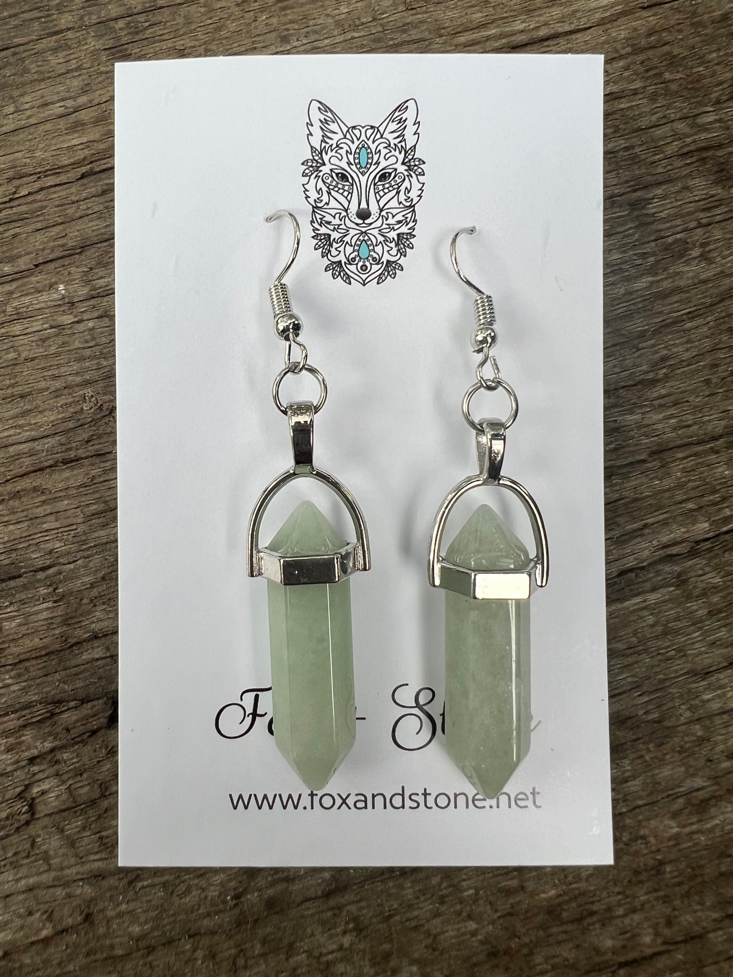 Green Fluorite Gemstone Bullet Point Earrings