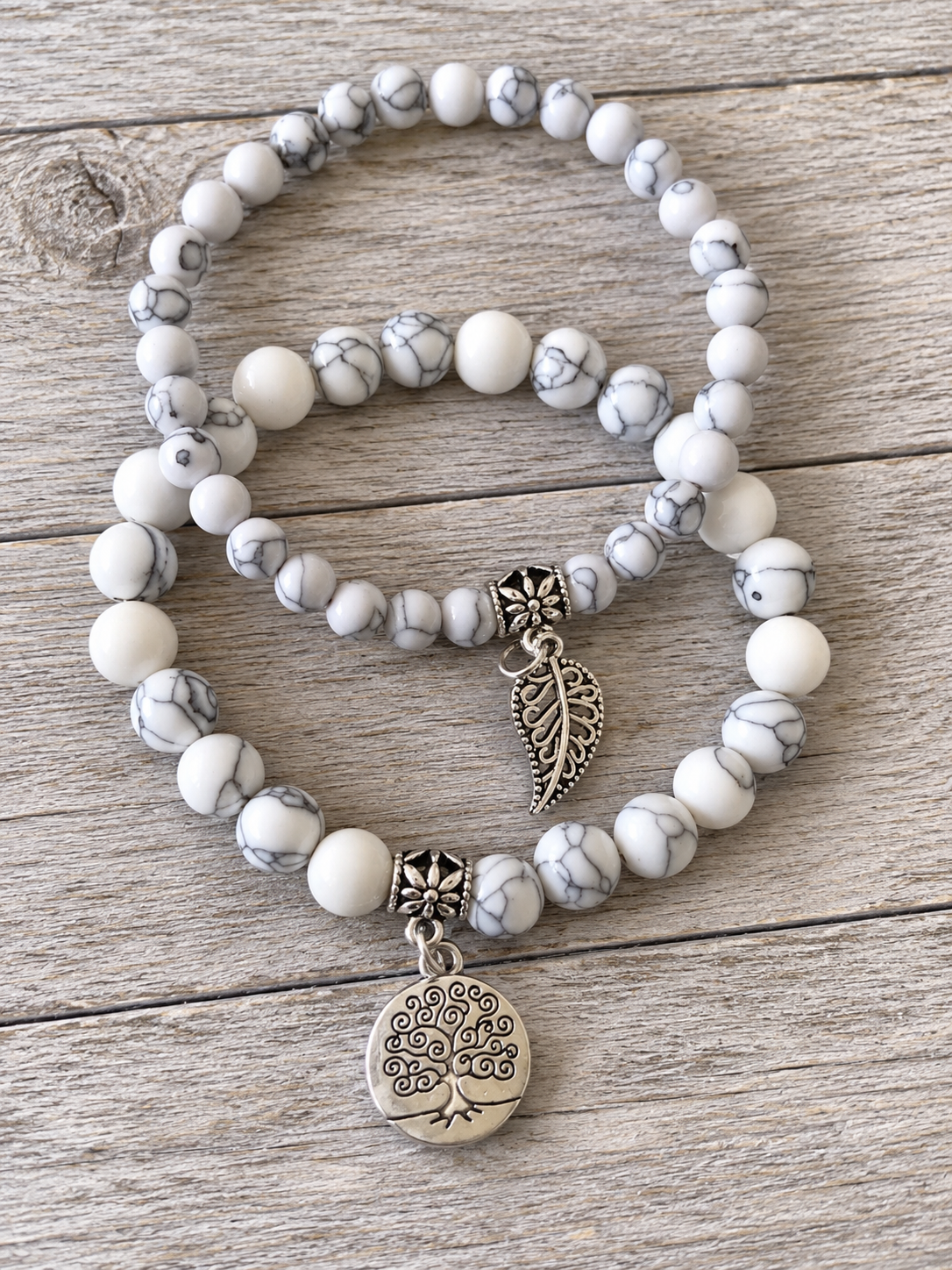 Howlite Double Natural Stone Bracelets Silver