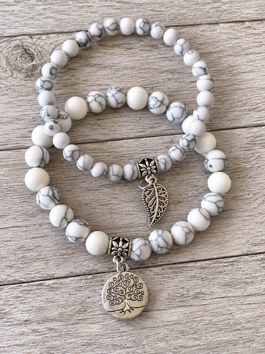 Howlite Double Natural Stone Bracelets Silver