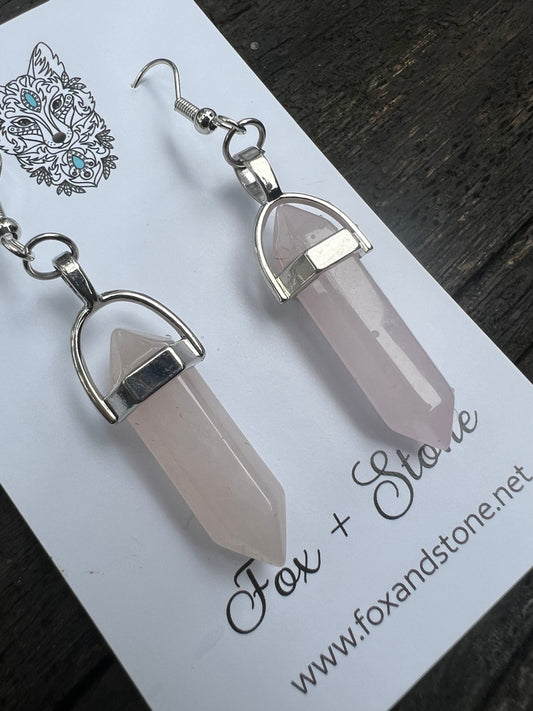 Rose Quartz Gemstone Bullet Point Earrings