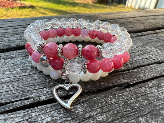 Poppy Heart Triple Bracelet Stack