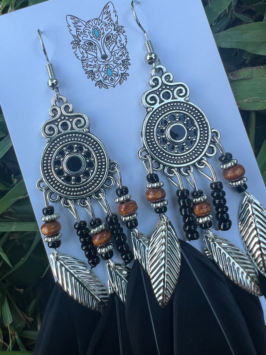 Stunning Silver Beads Feather Earrings