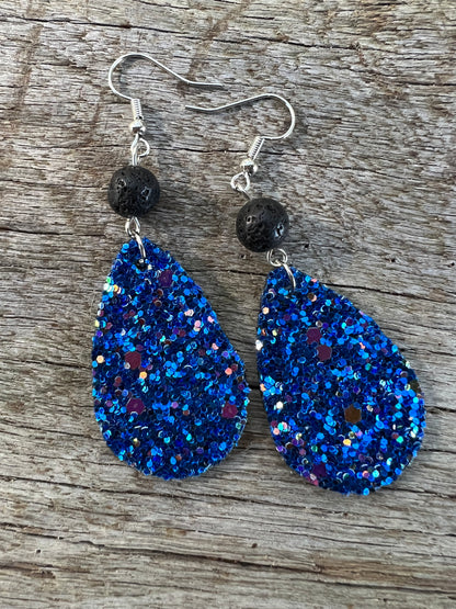 Blue Sparkle Lave Rock Earrings