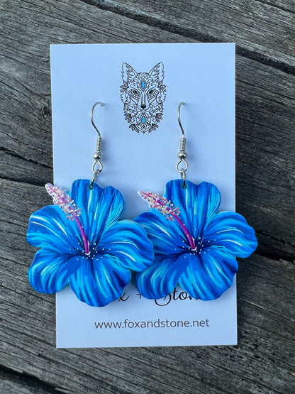 Beautiful Blue Hibiscus Earrings