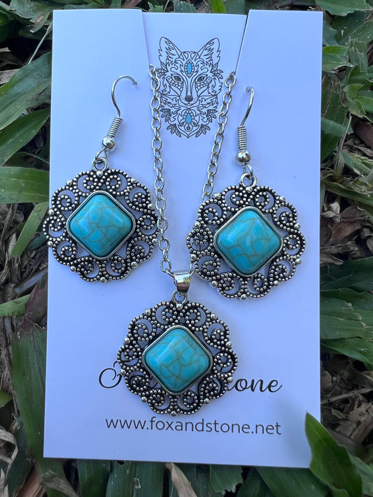 Ocean Howlite Pendant Earring Set