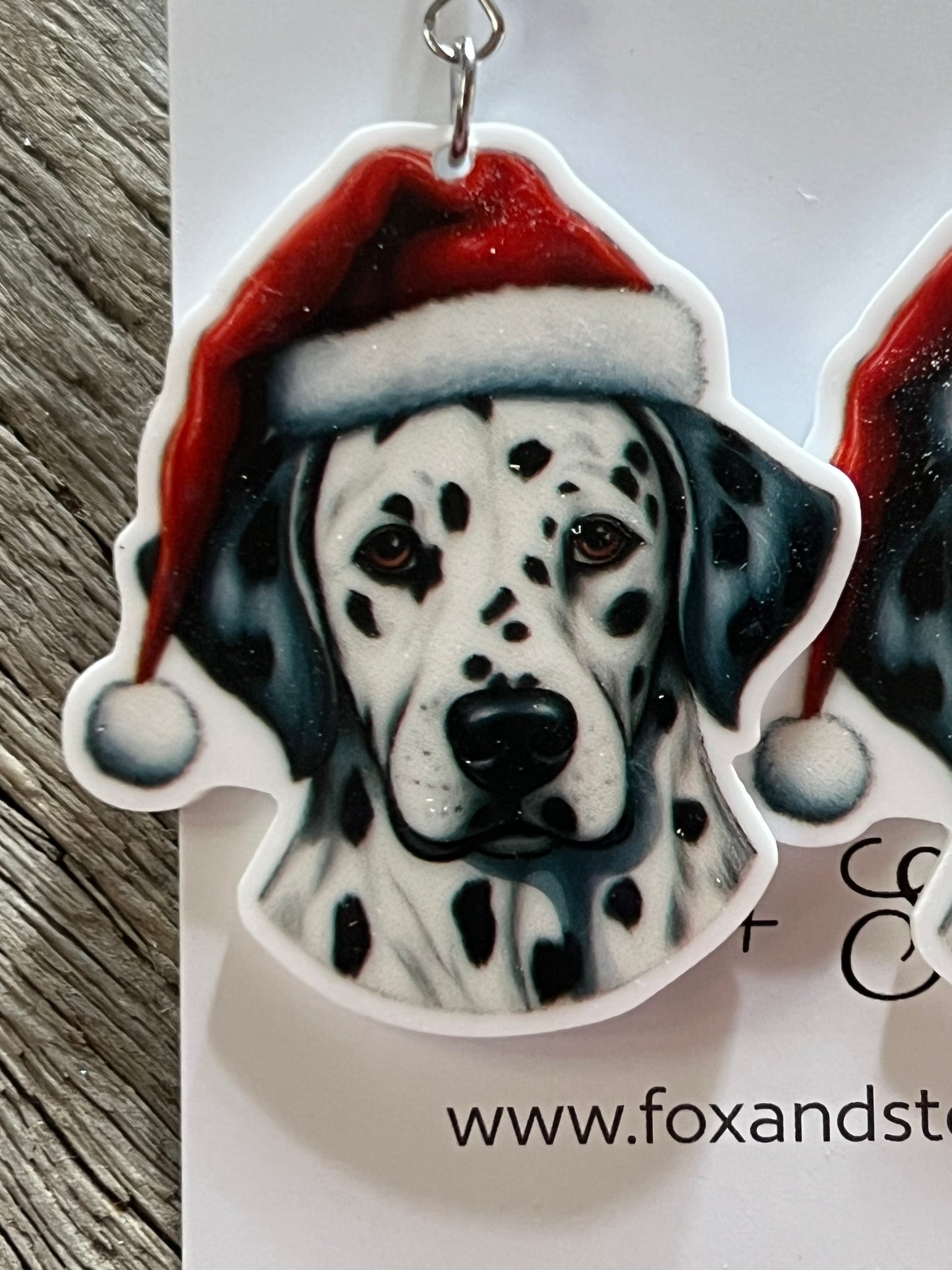 Dalmation Santa Hat Dog Earrings
