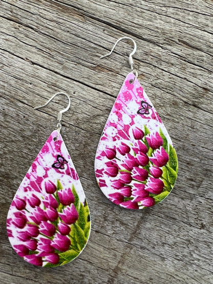 Teardrop Wood Tulip Earrings