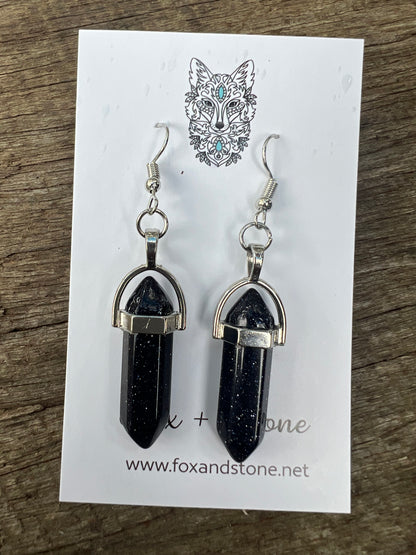 Blue/Black Sandstone Natural Gemstone Earrings