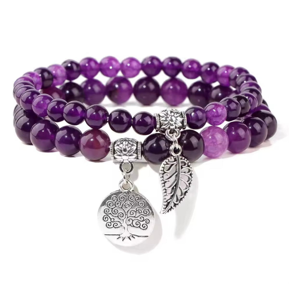 Amethyst Double Natural Stone Bracelets Silver