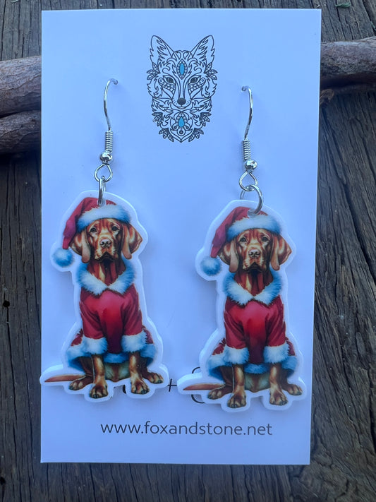 Vizsla Santa Hat Dog Earrings