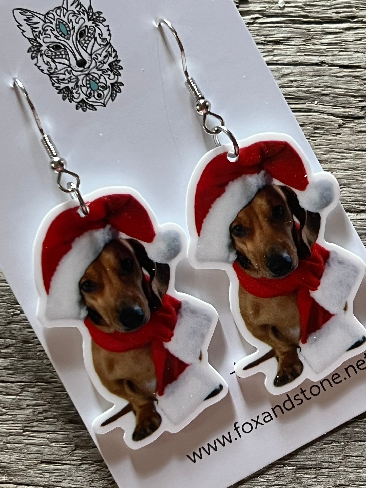 Dachshund Santa Hat Dog Earrings
