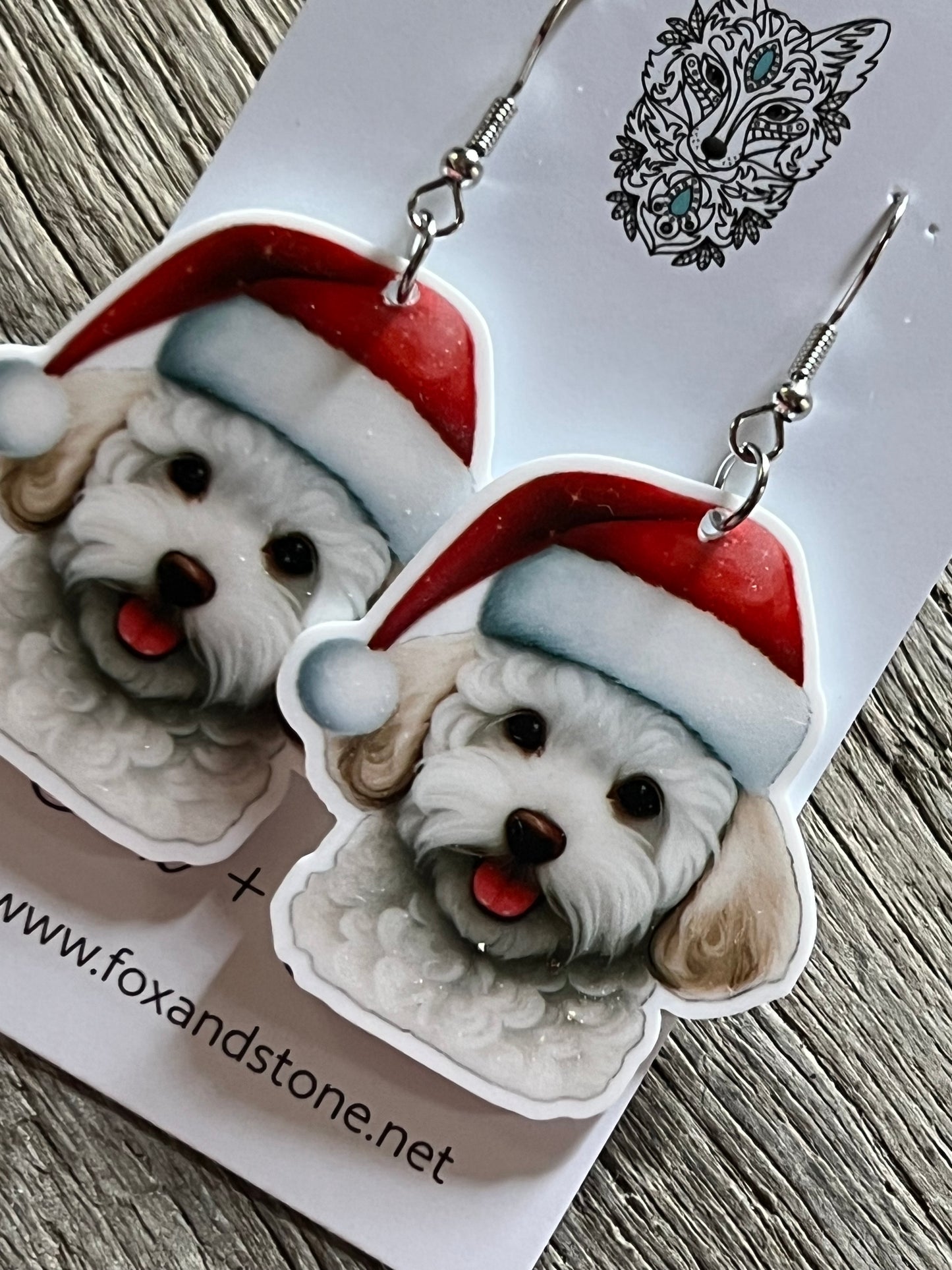 Bichons Frise Santa Hat Dog Earrings