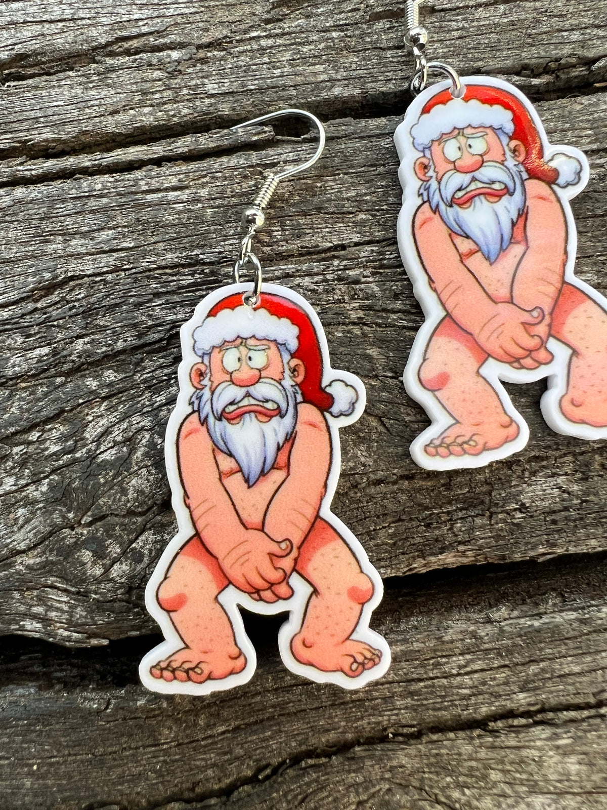 Merry Naughty Nude Santa Earrings