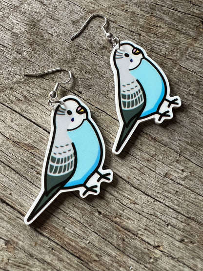 Blue Budgie Bird Earrings 2