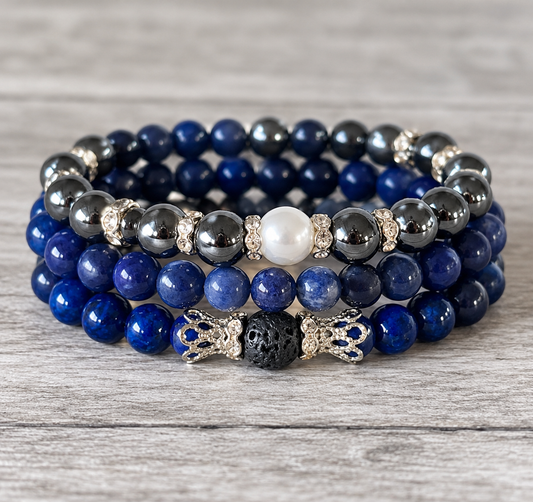 Sodalite Hematite Triple Stack Bracelets