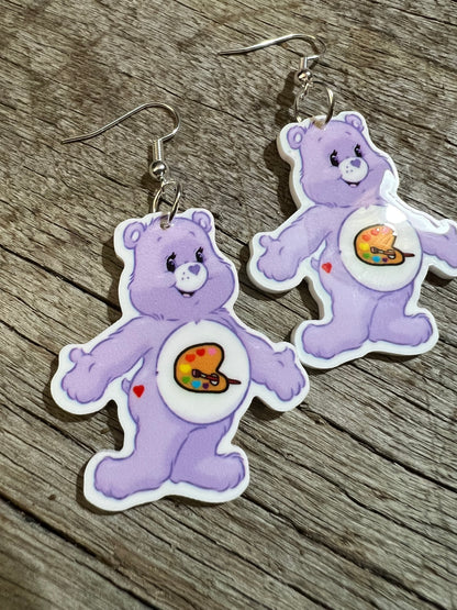 Lilac Paint Bear Earrings