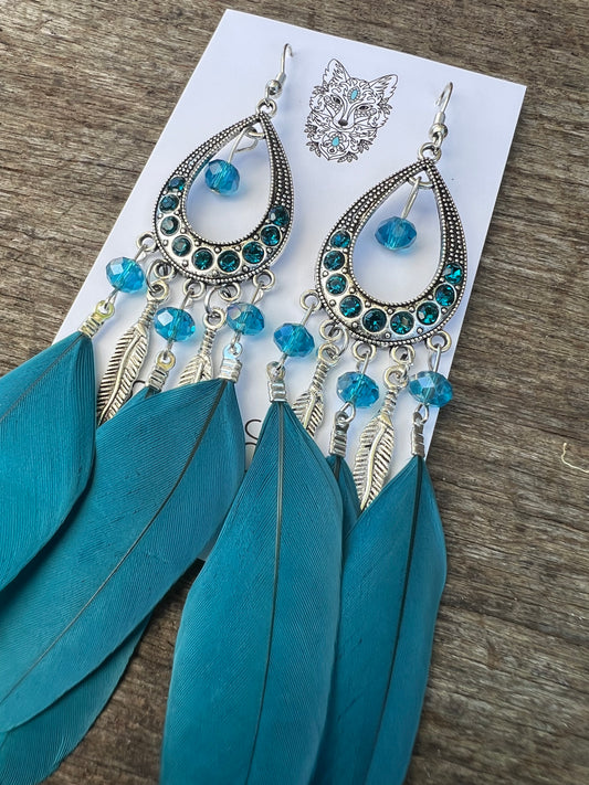 Teal Feather Earrings