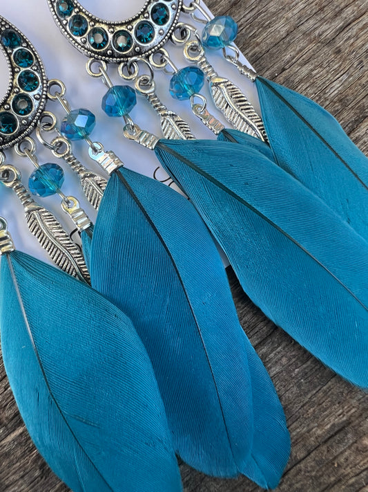 Teal Feather Earrings
