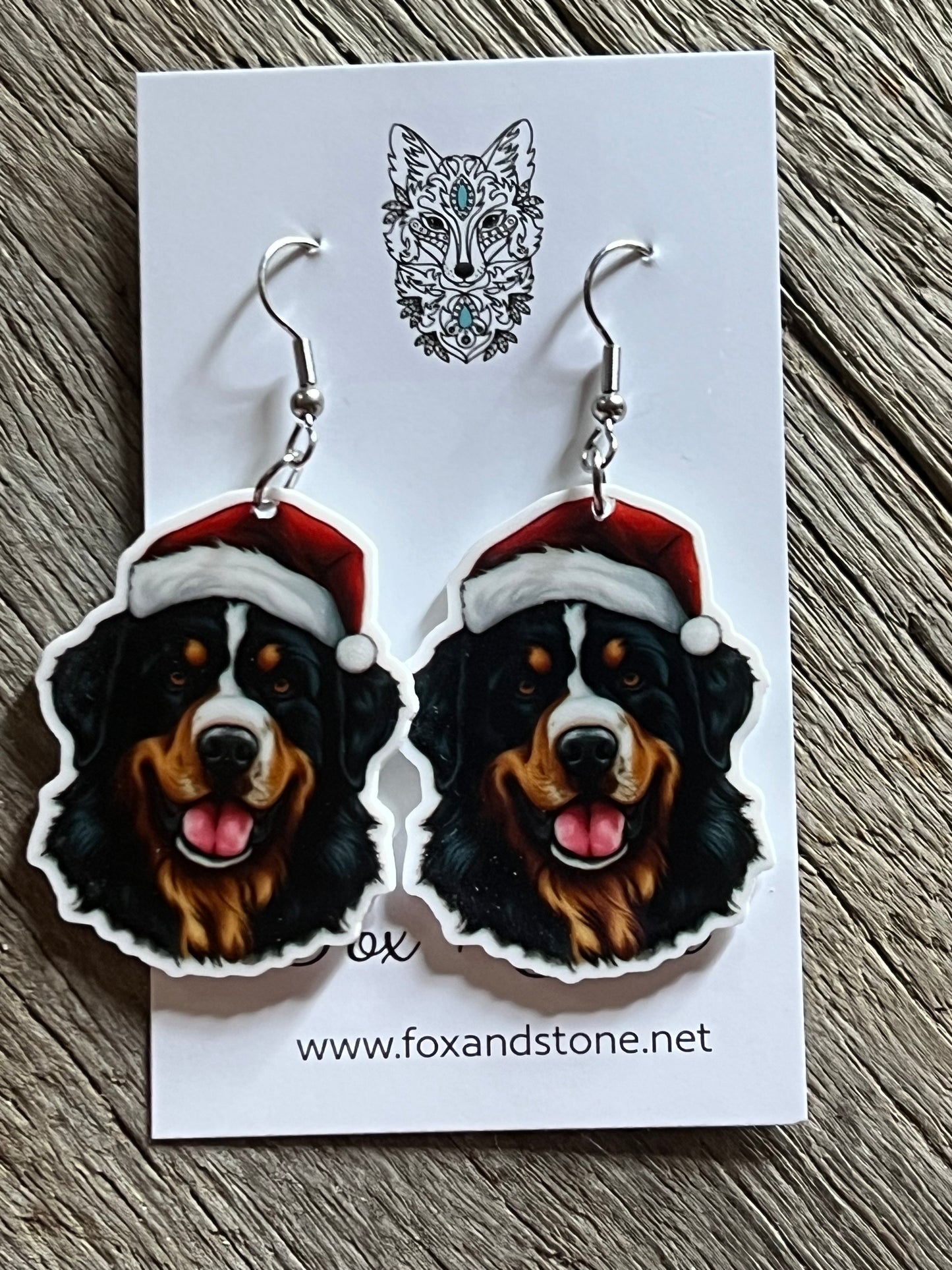 Bernese Mountain Dog Santa Hat Earrings