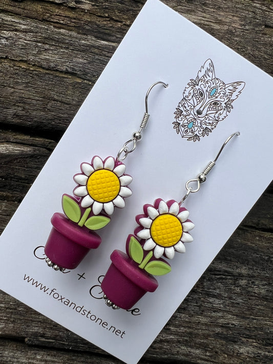 Sunflower in Plum Pots Earrings