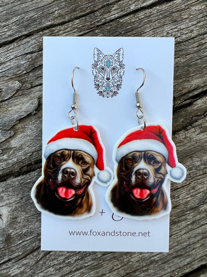 Staffy Brown Xmas Dog Earrings