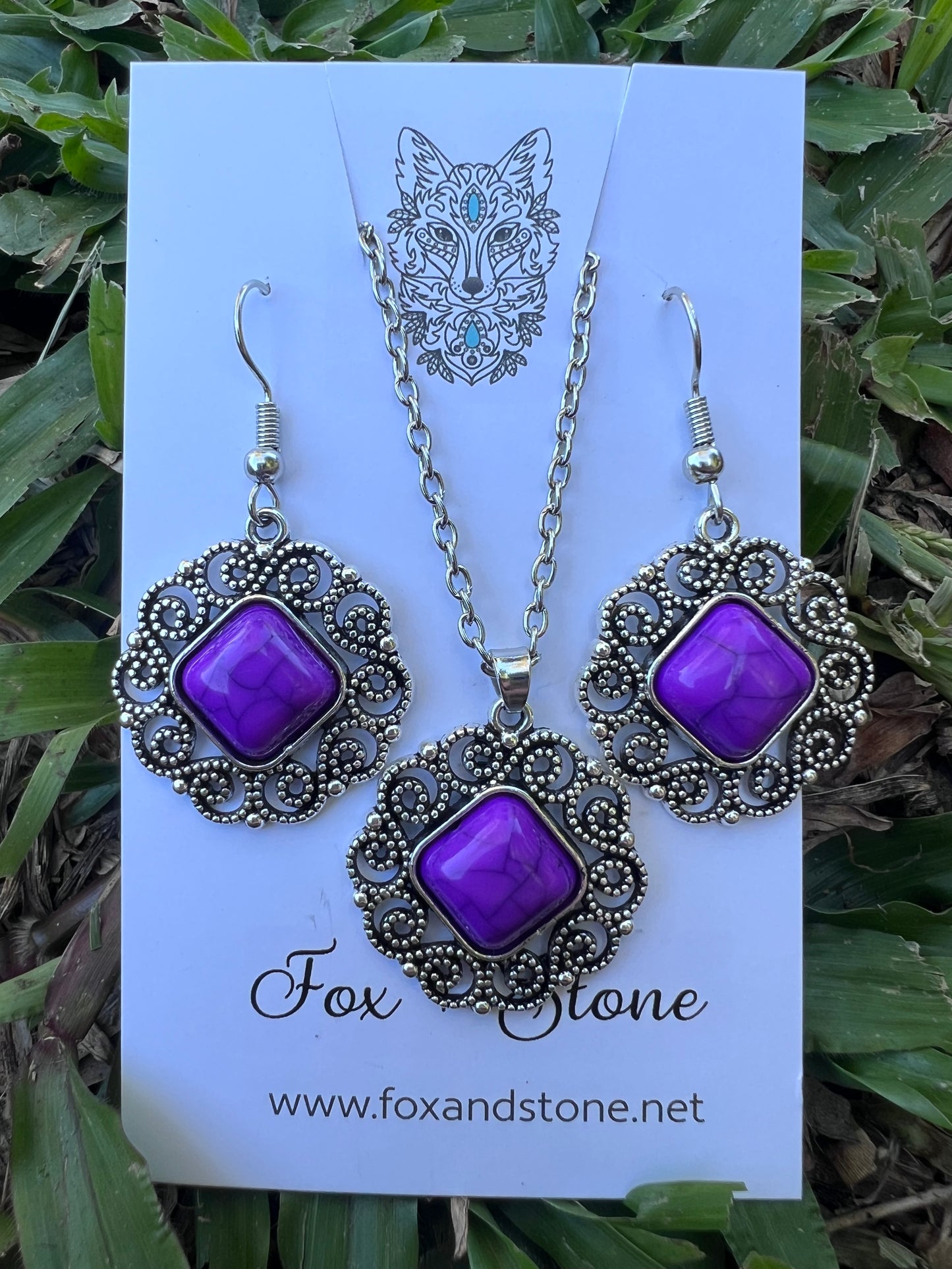 Purple Howlite Pendant Earring Set