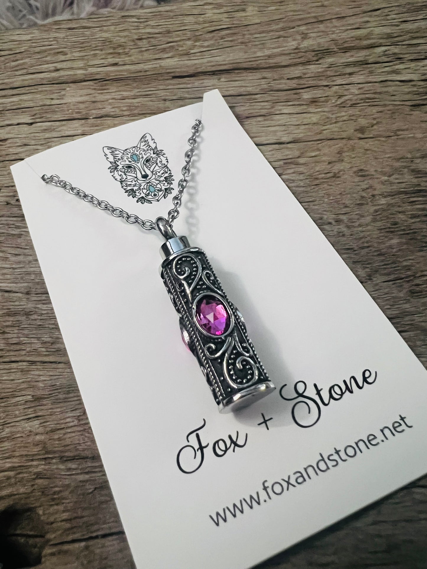 Ashes Keepsake Pendant Stainless Steel Pink Stones