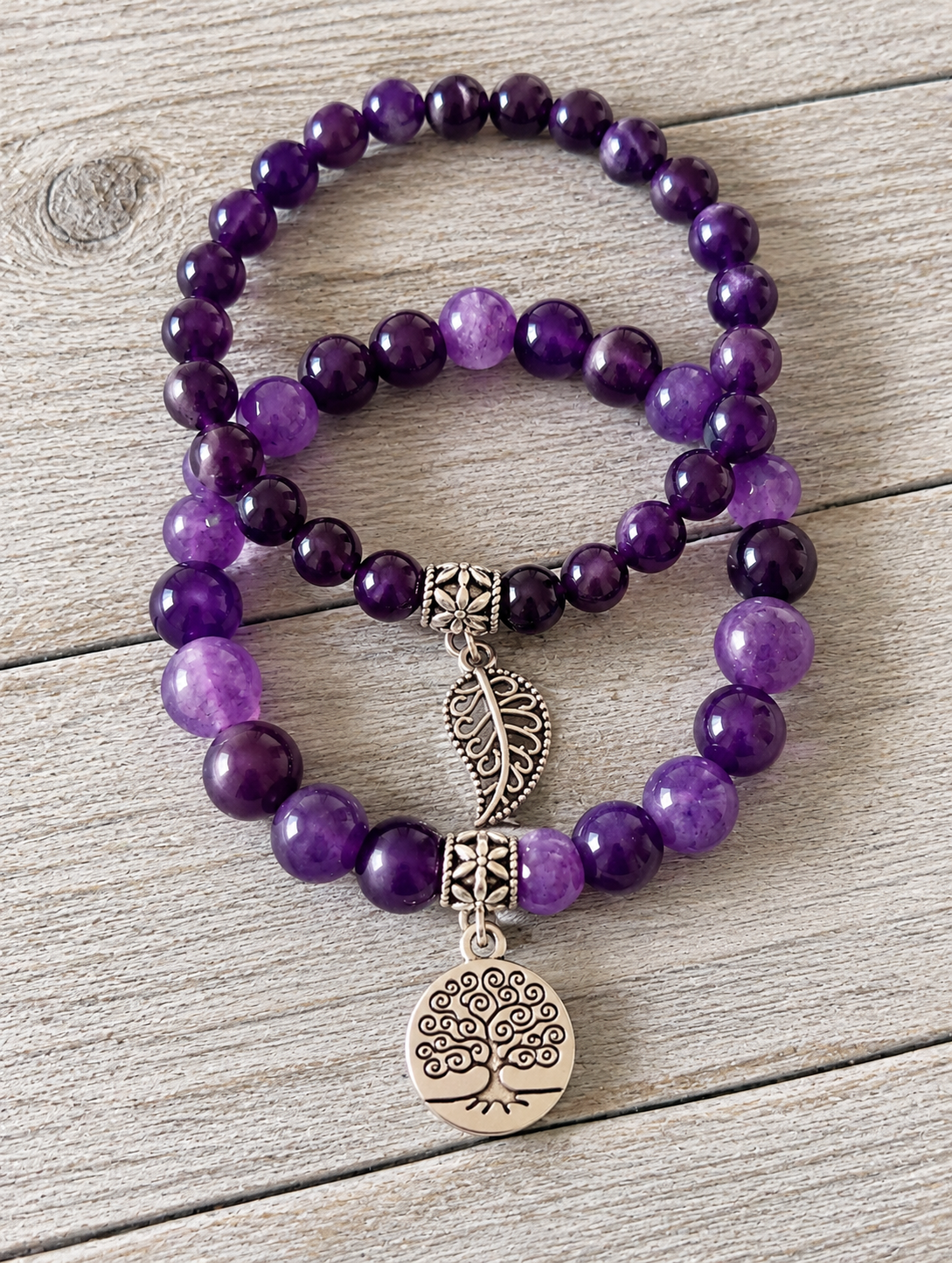 Amethyst Double Natural Stone Bracelets Silver