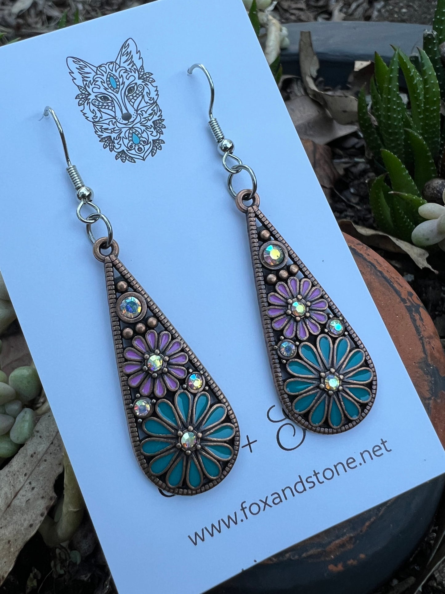 Pretty Teal and Lilac Daisy Earrings