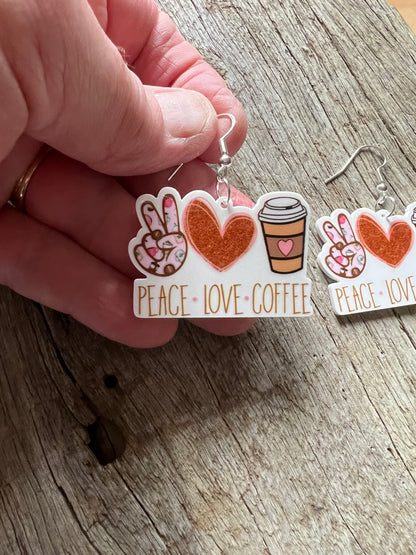 Peace Love Coffee Earrings