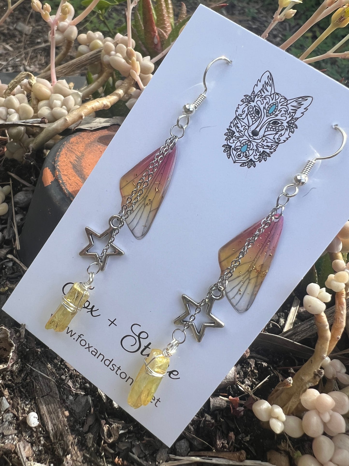 Sun Burst Fairy/Butterfly Wing Dangle Earrings