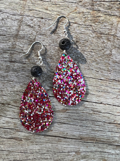 Red Sparkle Lave Rock Earrings