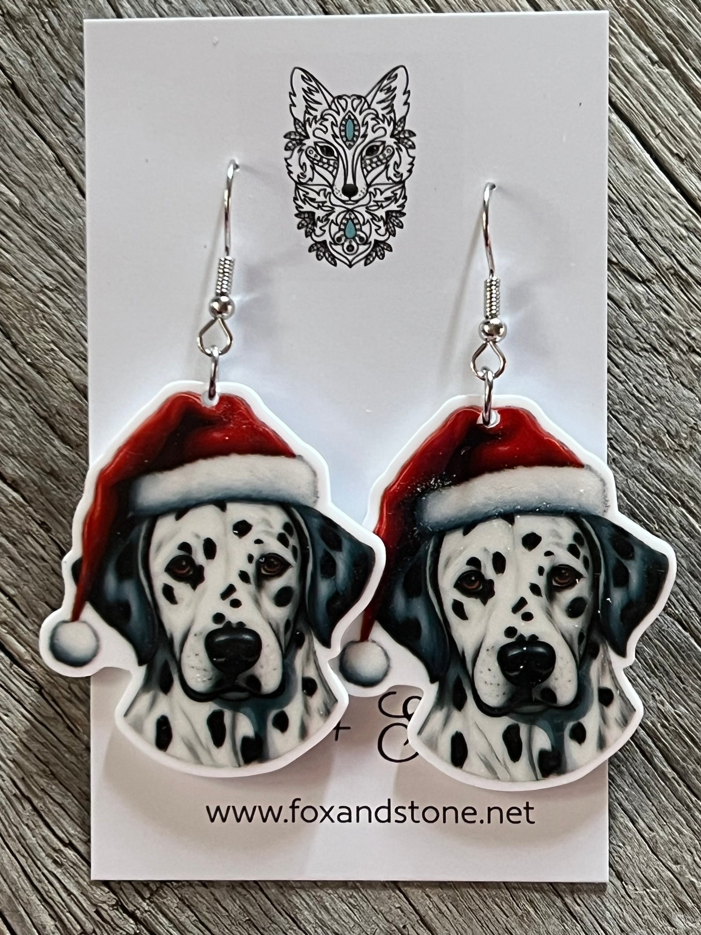 Dalmation Santa Hat Dog Earrings