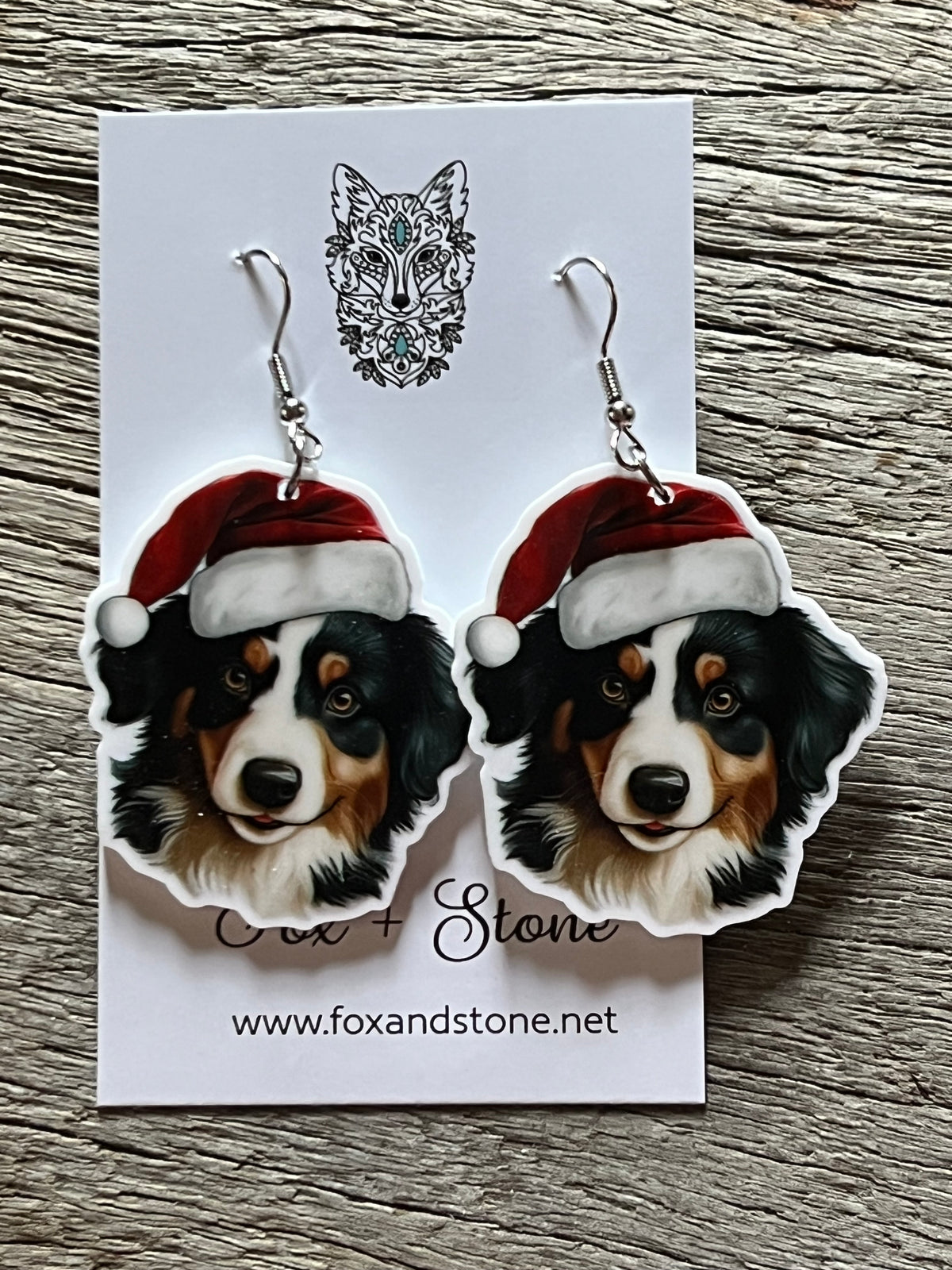 Mini American Shepard Xmas Dog Earrings