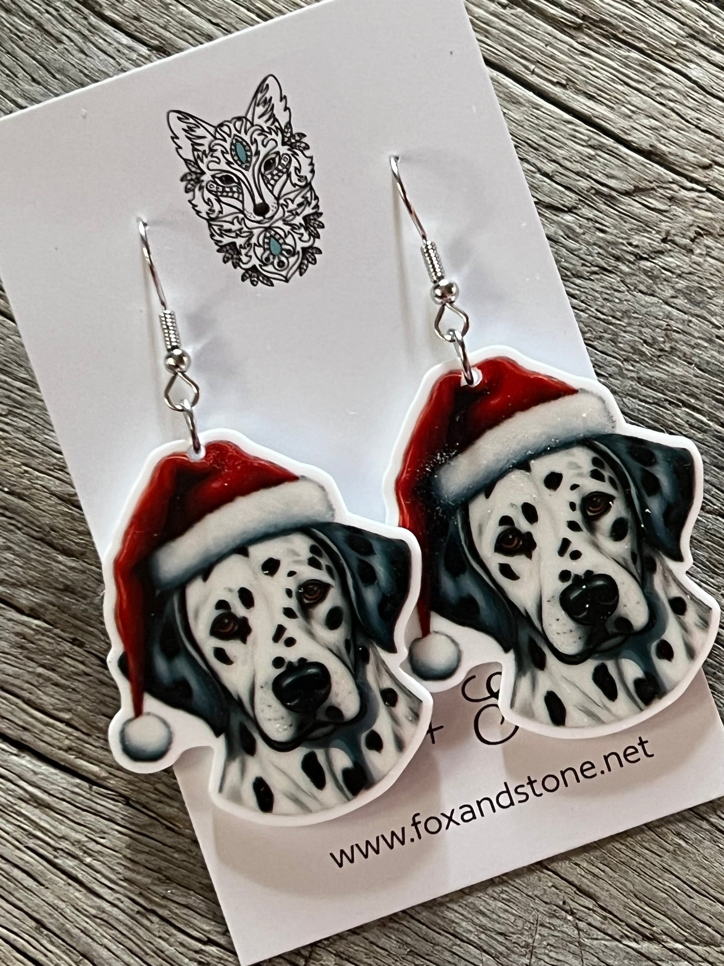 Dalmation Santa Hat Dog Earrings