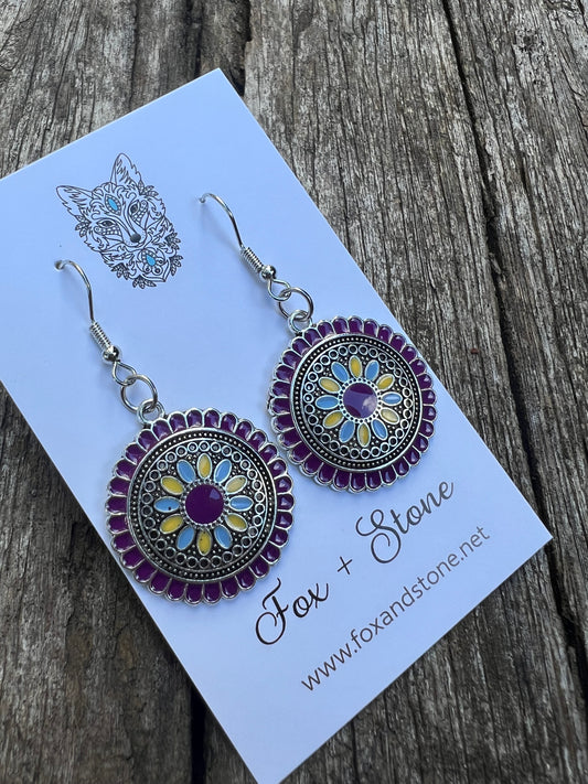 Silver Pretty Colour Round Earrings